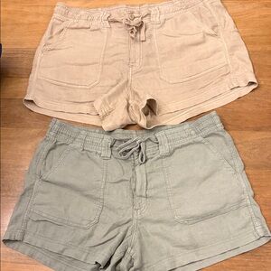 American Eagle Sz 14 Linen Blend Sunwashed khaki and Sage drawstring shorts